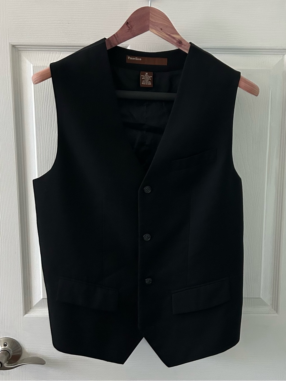 Perry Ellis Men's Black Formal Vest - Three-Button Waistcoat